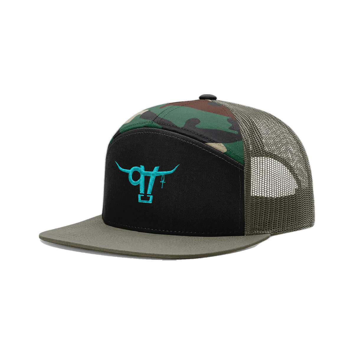 SwingN9T Bull Richardson 168 Hat / Black/Green Camo/Loden / angle on white