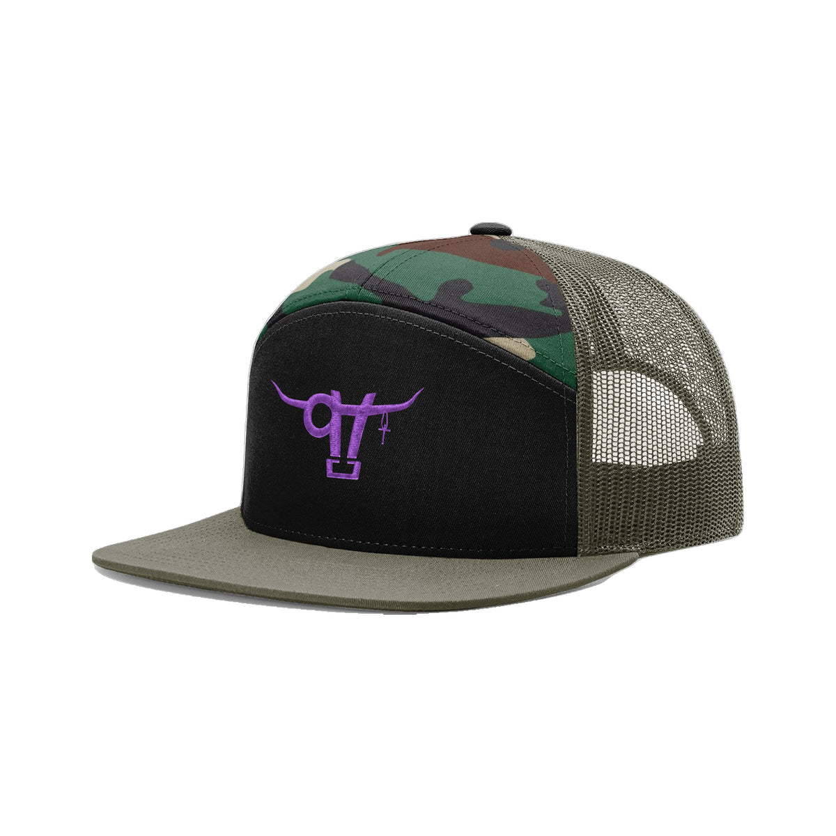 SwingN9T Bull Richardson 168 Hat / Black/Green Camo/Loden / angle on white