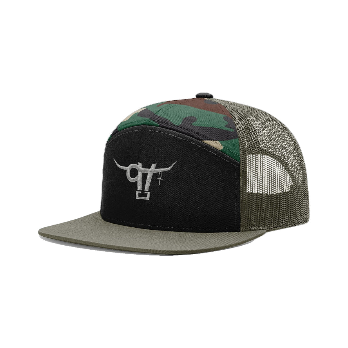 SwingN9T Bull Richardson 168 Hat / Black/Green Camo/Loden / angle on white