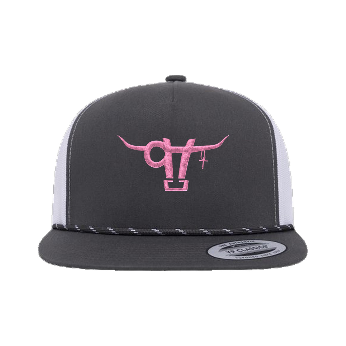 SwingN9T Bull Yupoong 6006BD Rope Hat / Charcoal/White / angle on white