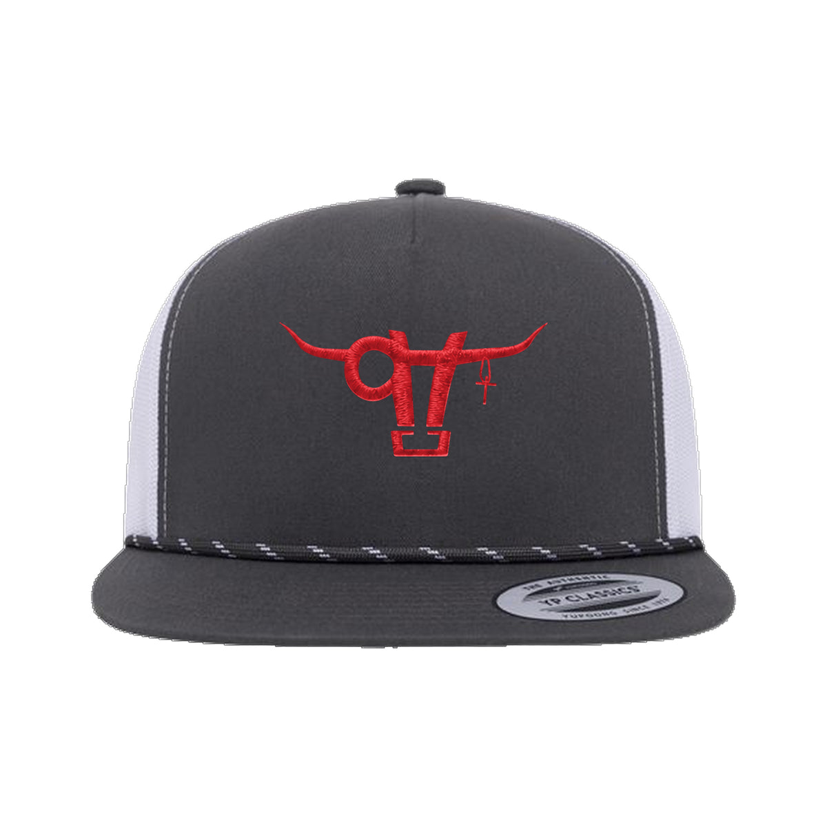 SwingN9T Bull Yupoong 6006BD Rope Hat / Charcoal/White / angle on white