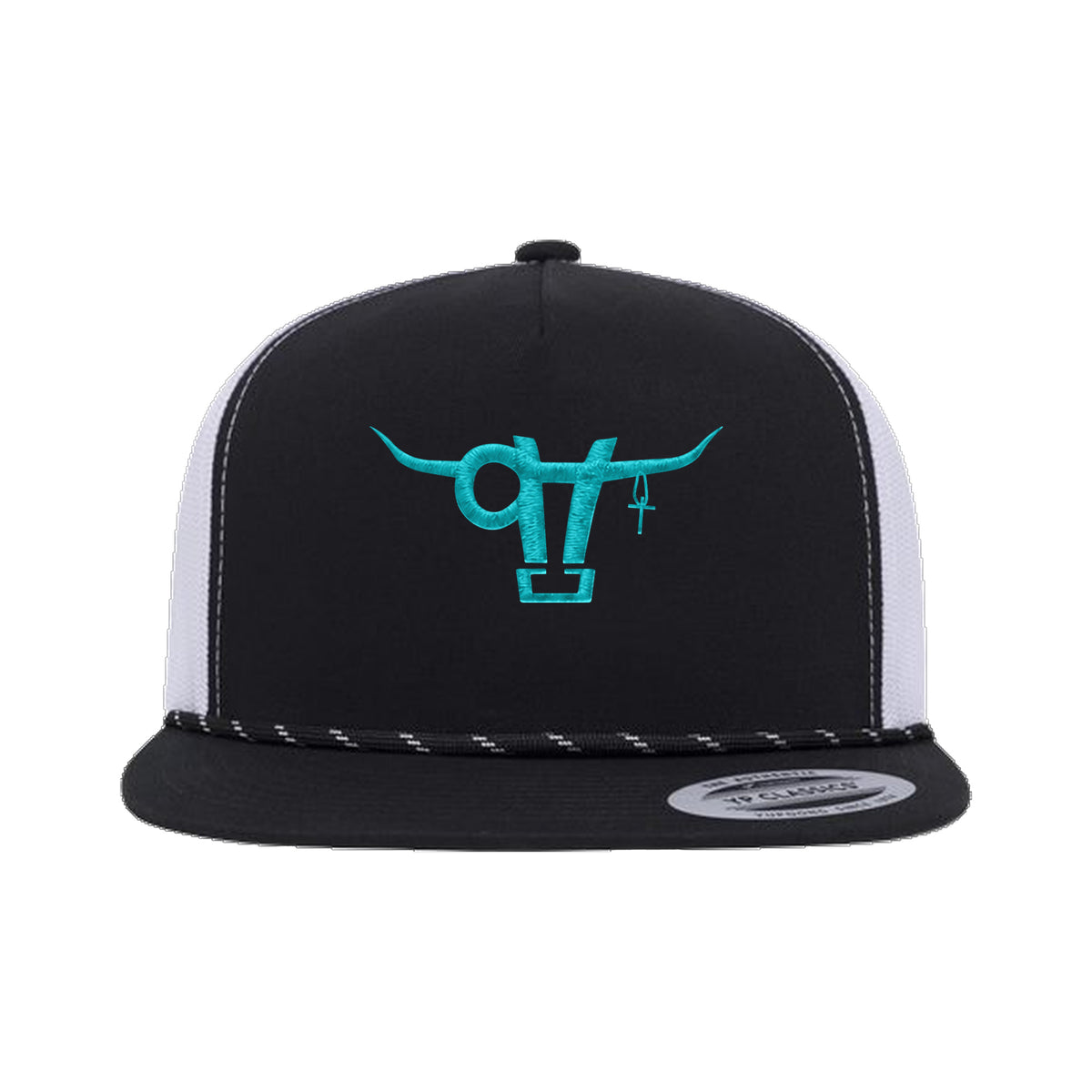 SwingN9T Bull Yupoong 6006BD Rope Hat / Black/White / angle on white