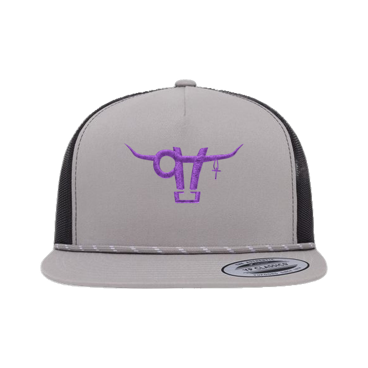 SwingN9T Bull Yupoong 6006BD Rope Hat / Silver/Black / angle on white