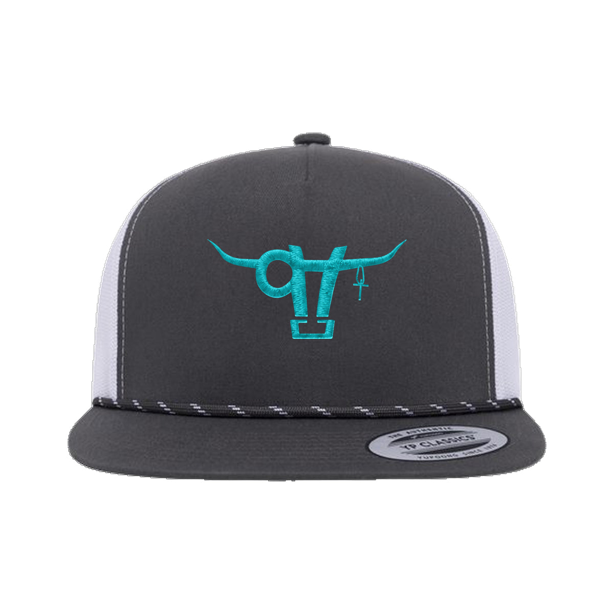 SwingN9T Bull Yupoong 6006BD Rope Hat / Charcoal/White / angle on white