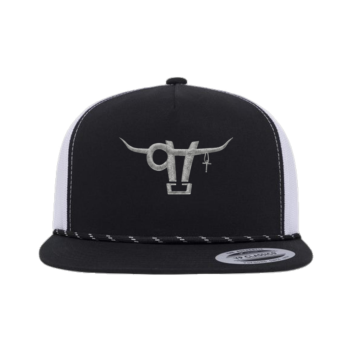 SwingN9T Bull Yupoong 6006BD Rope Hat / Black/White / angle on white