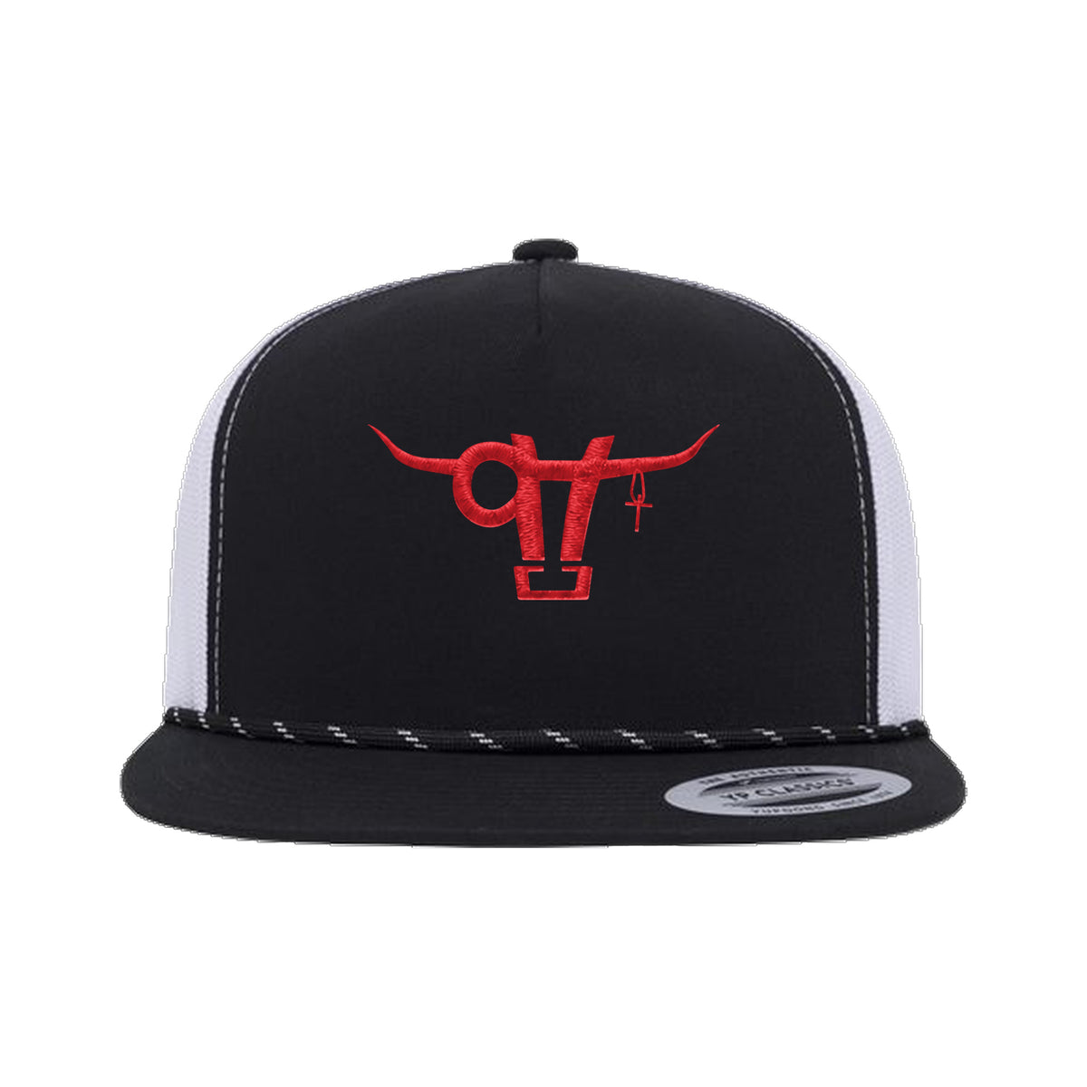 SwingN9T Bull Yupoong 6006BD Rope Hat / Black/White / angle on white