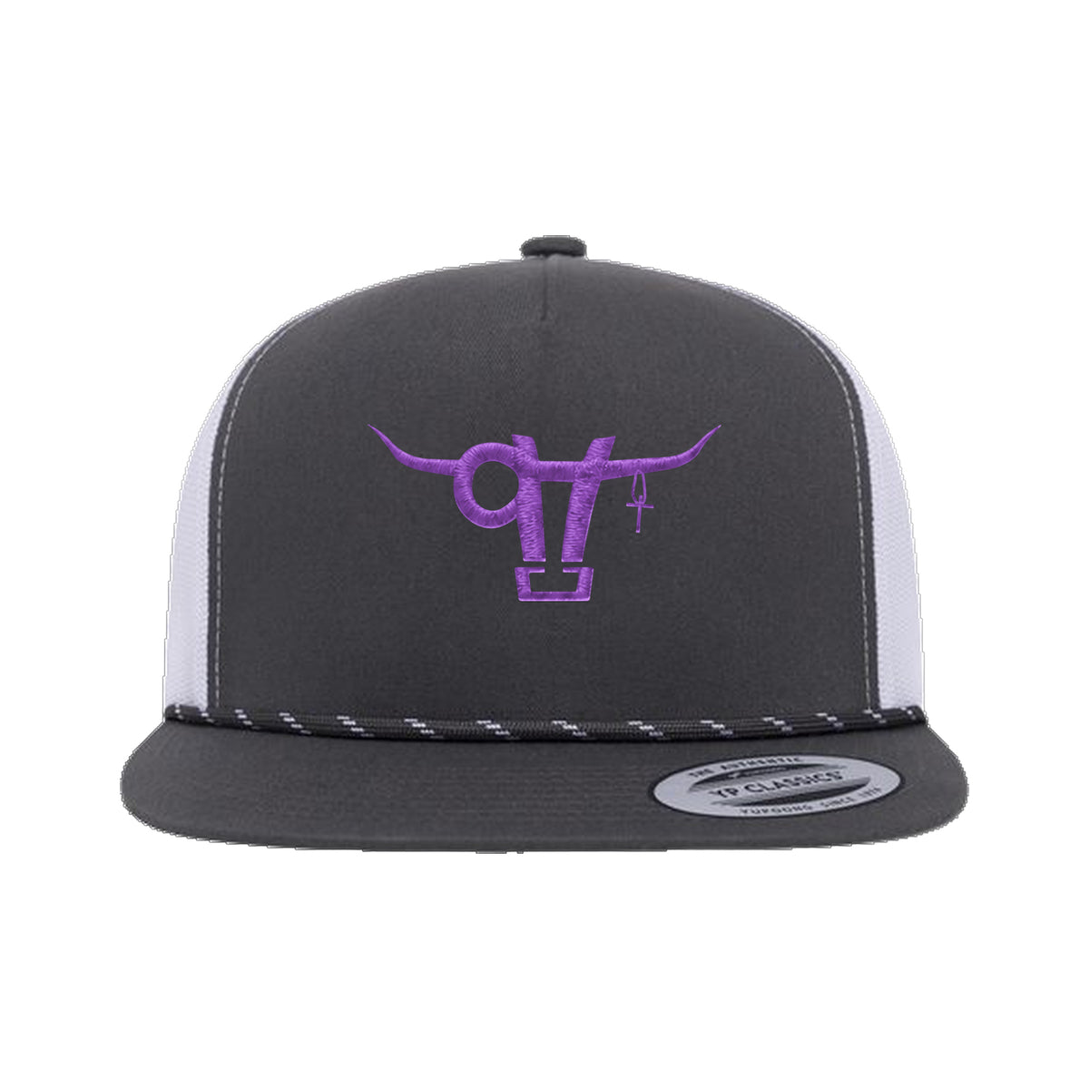SwingN9T Bull Yupoong 6006BD Rope Hat / Charcoal/White / angle on white