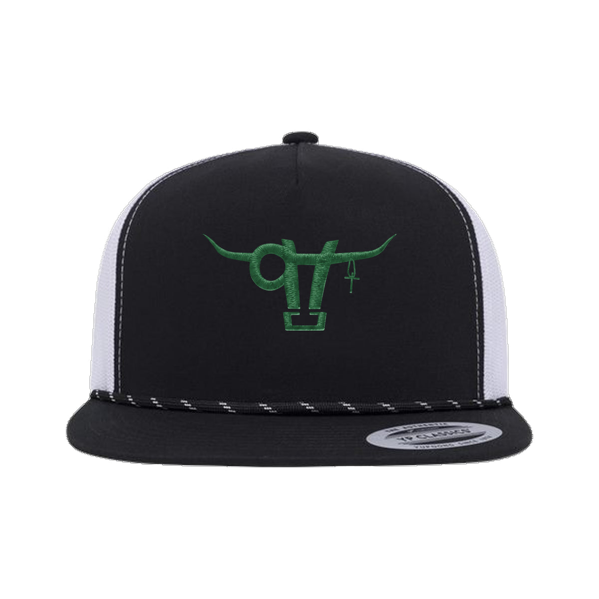 SwingN9T Bull Yupoong 6006BD Rope Hat / Black/White / angle on white