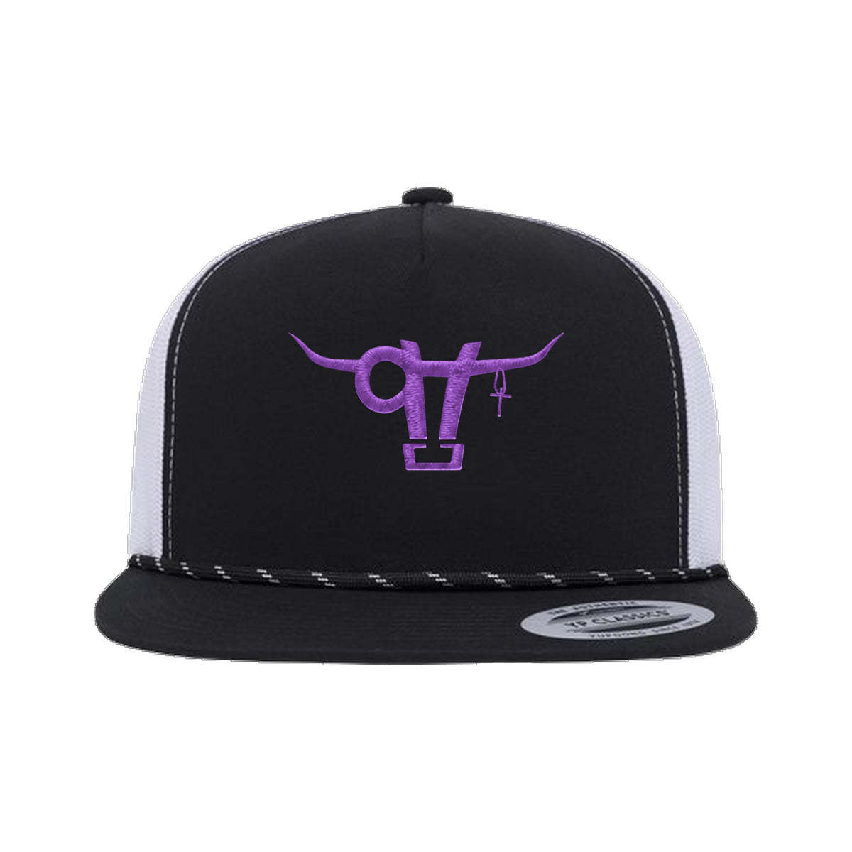 SwingN9T Bull Yupoong 6006BD Rope Hat / Black/White / angle on white