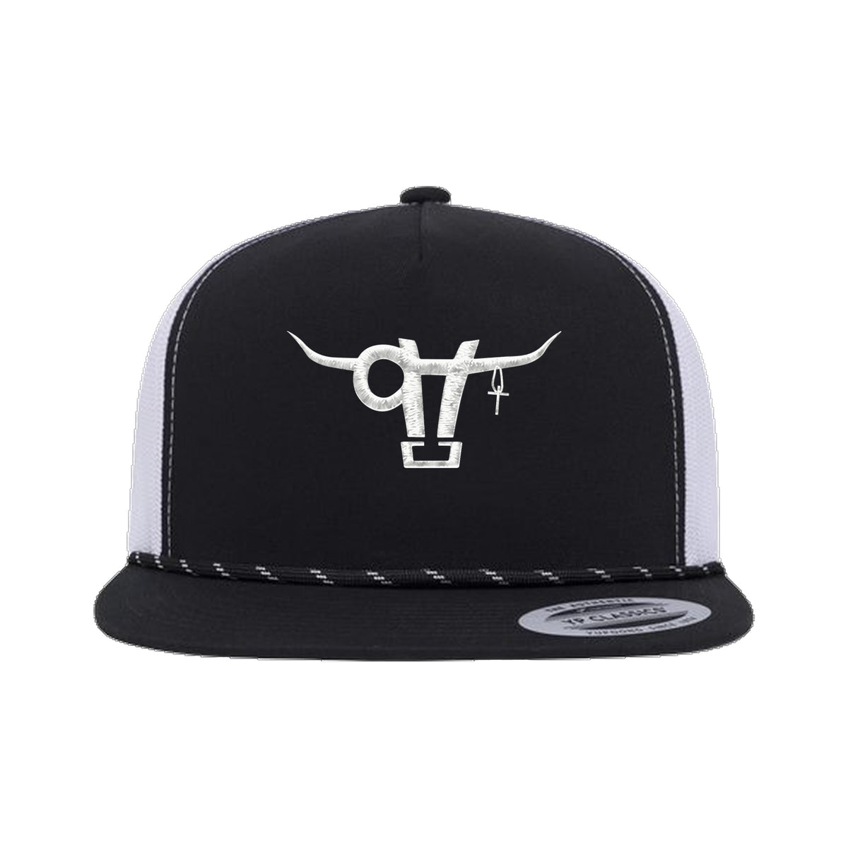 SwingN9T Bull Yupoong 6006BD Rope Hat / Black/White / angle on white