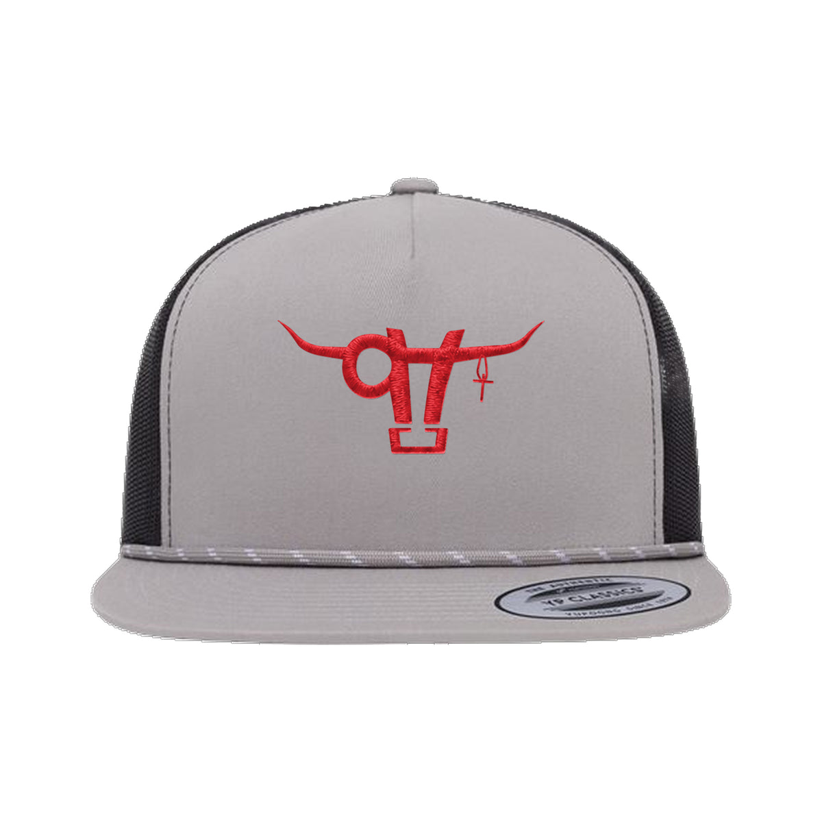 SwingN9T Bull Yupoong 6006BD Rope Hat / Silver/Black / angle on white