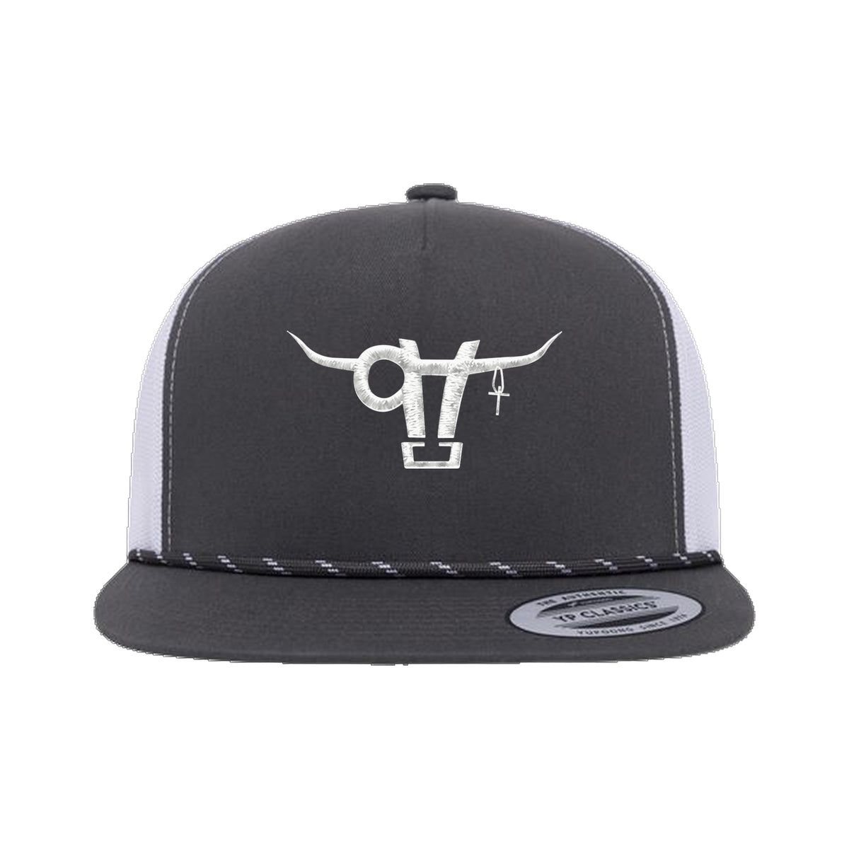 SwingN9T Bull Yupoong 6006BD Rope Hat / Charcoal/White / angle on white