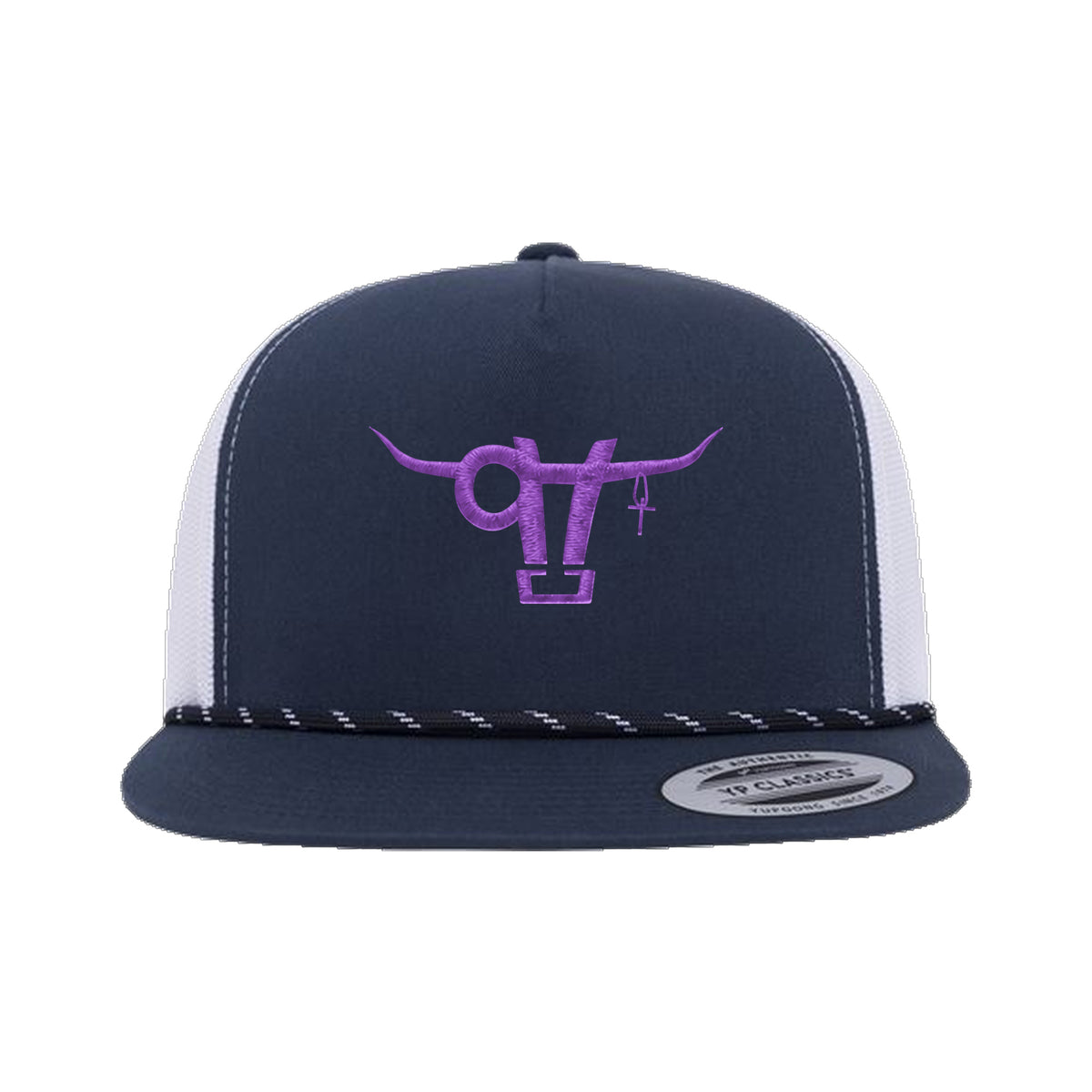 SwingN9T Bull Yupoong 6006BD Rope Hat / Navy/White / angle on white