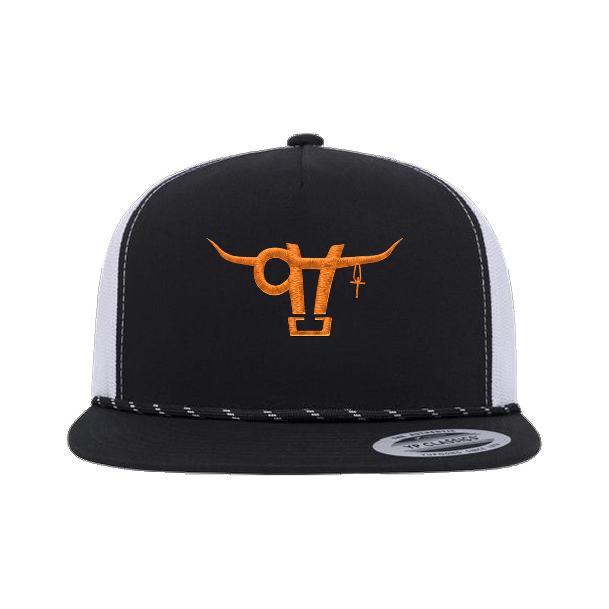 SwingN9T Bull Yupoong 6006BD Rope Hat / Black/White / angle on white