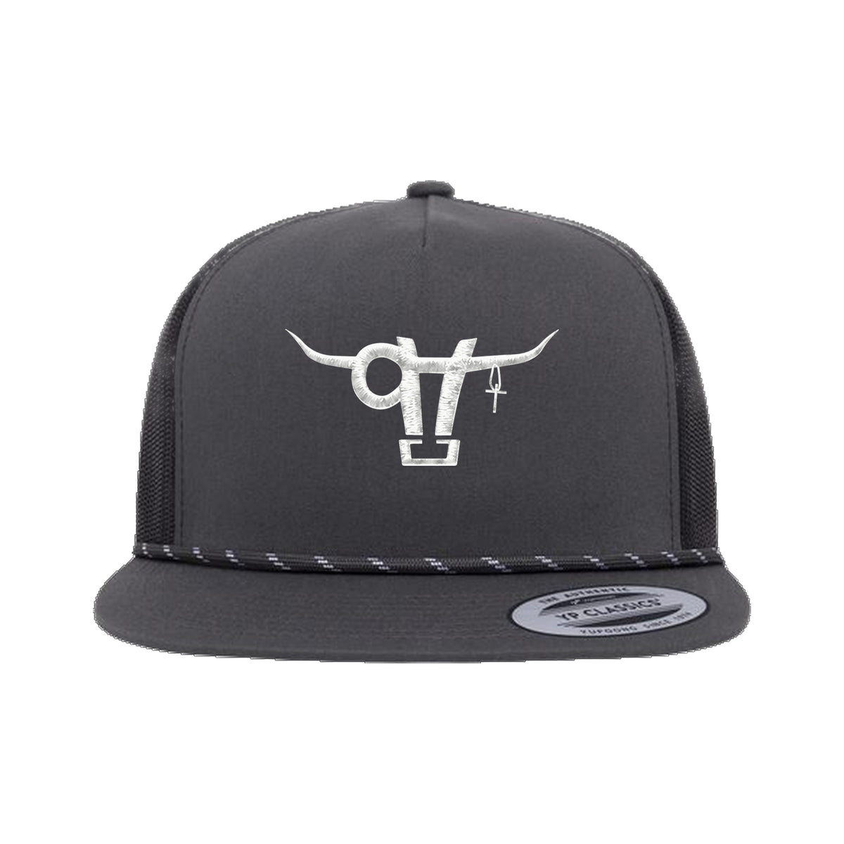 SwingN9T Bull Yupoong 6006BD Rope Hat / Charcoal/Black / angle on white