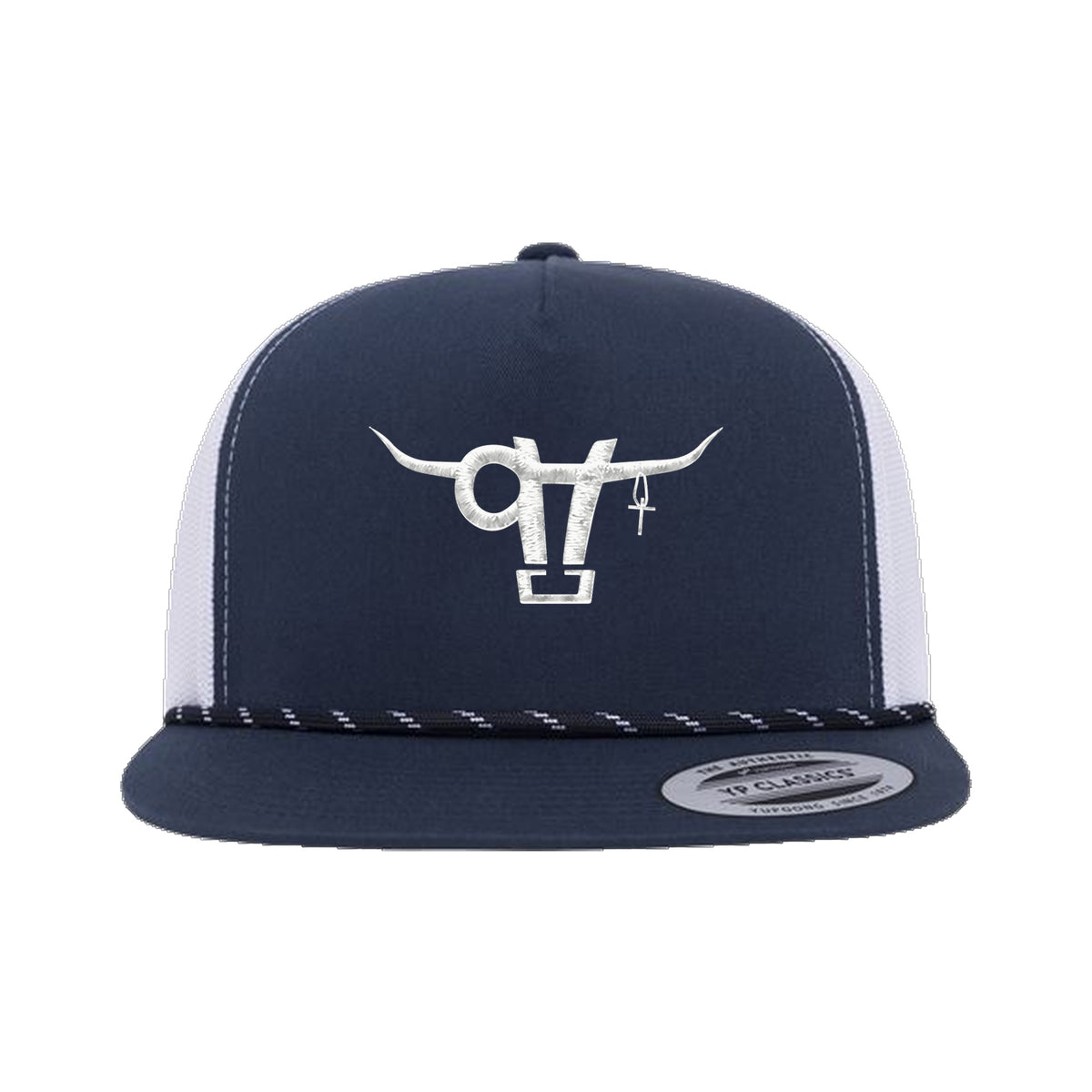 SwingN9T Bull Yupoong 6006BD Rope Hat / Navy/White / angle on white
