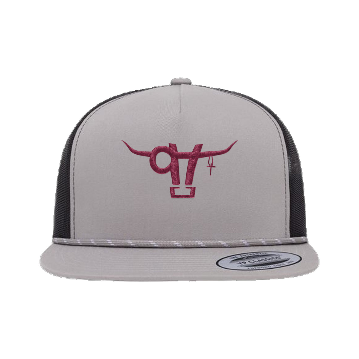 SwingN9T Bull Yupoong 6006BD Rope Hat / Silver/Black / angle on white