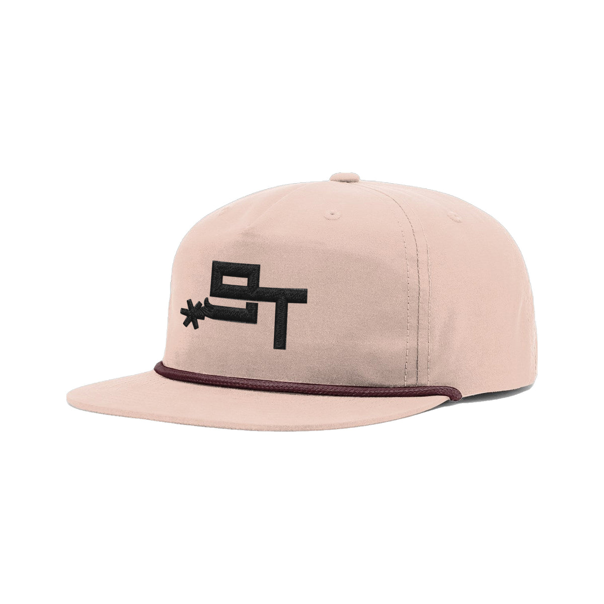 9T Spur Richardson 256 Hat / Pale Peach/Maroon / Black / angle on white