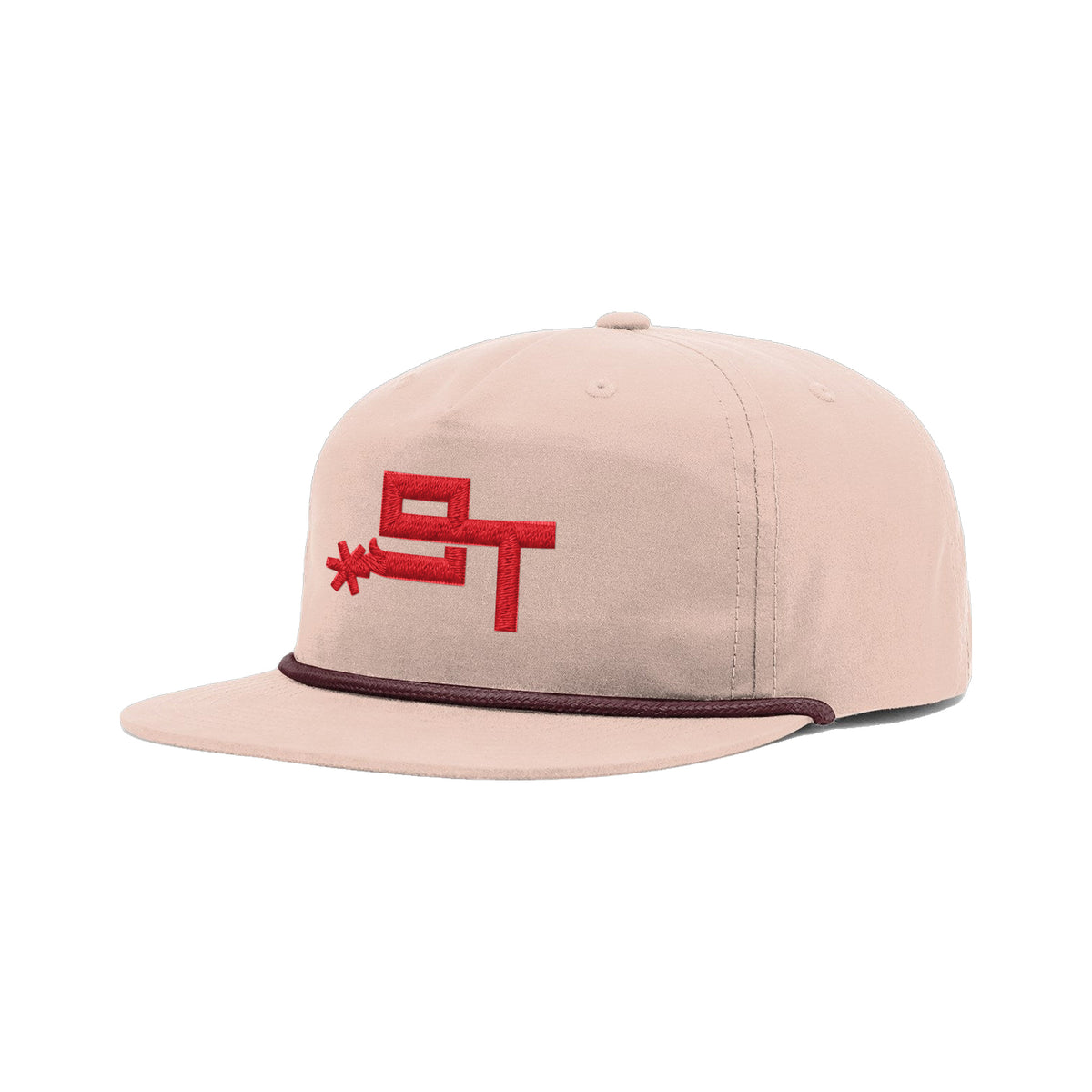 9T Spur Richardson 256 Hat / Pale Peach/Maroon / Red / angle on white