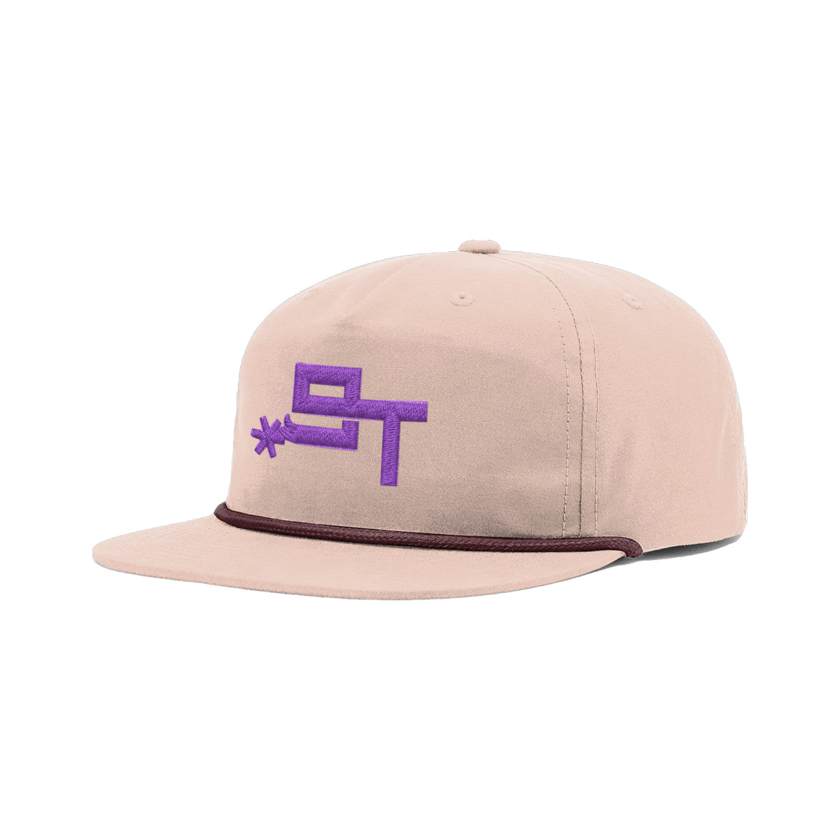 9T Spur Richardson 256 Hat / Pale Peach/Maroon / Purple / angle on white