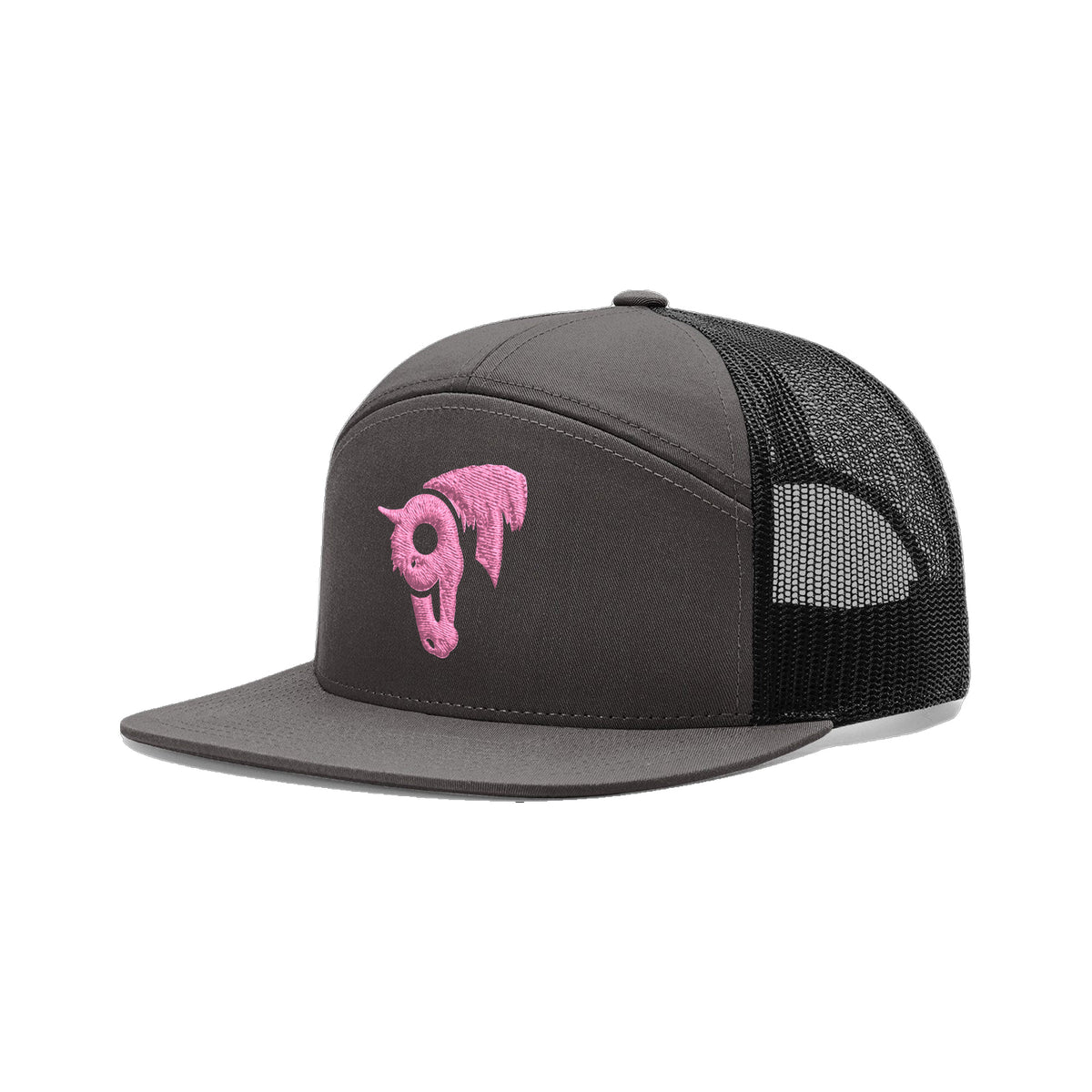 9T Horse Richardson 168 Hat / Charcoal/Black / Pink / angle on white