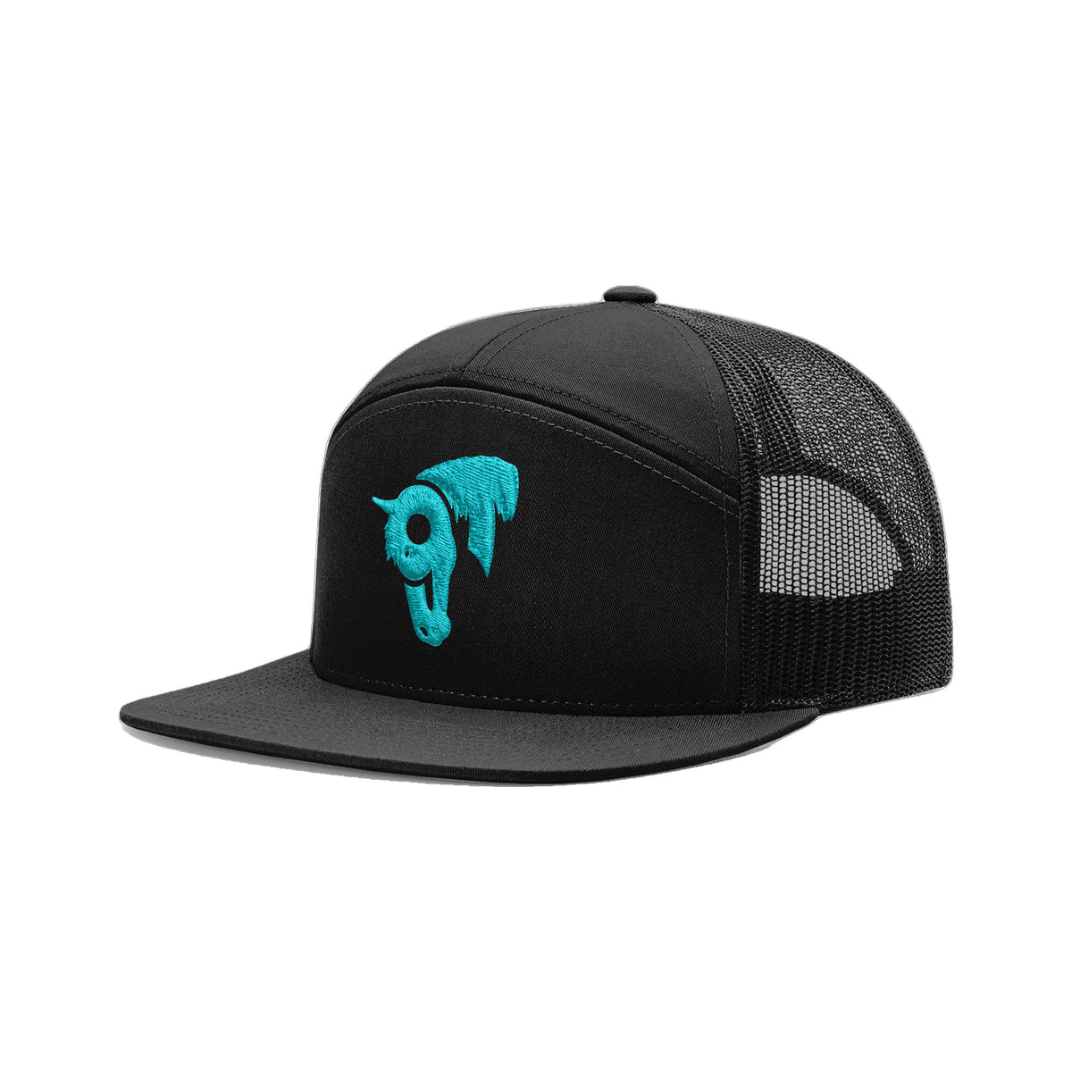 9T Horse Richardson 168 Hat / Black / Teal / angle on white