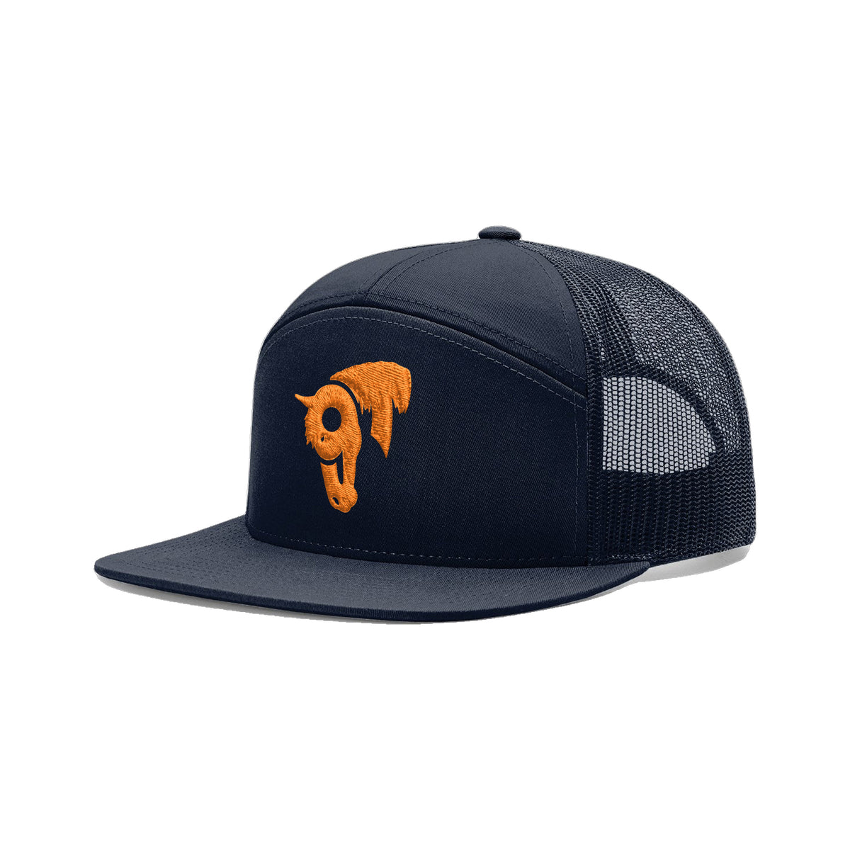 9T Horse Richardson 168 Hat / Navy / Orange / angle on white