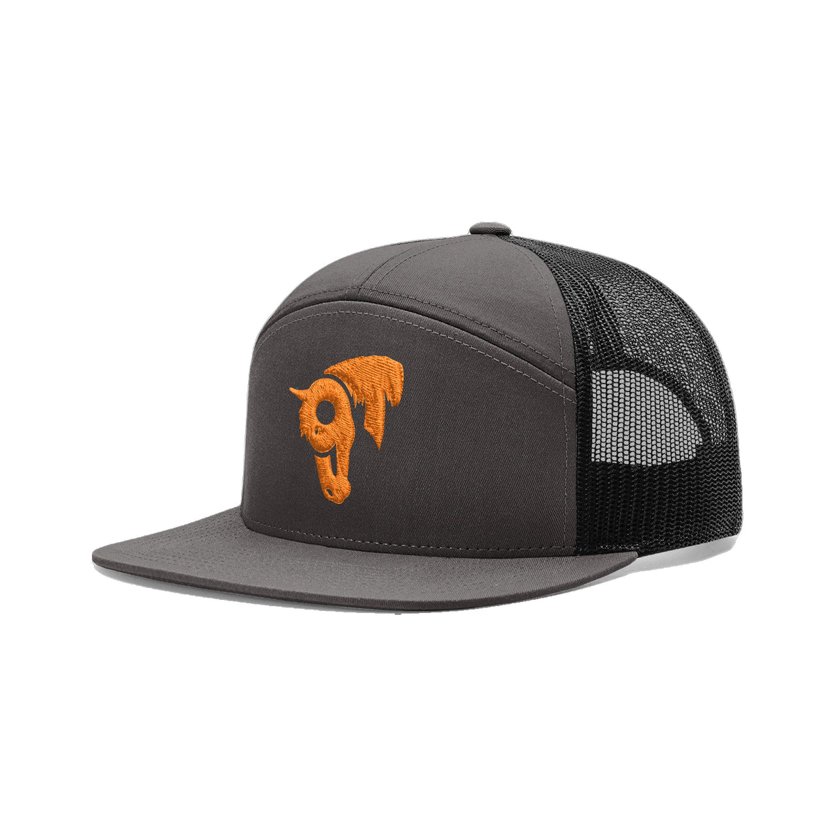 9T Horse Richardson 168 Hat / Charcoal/Black / Orange / angle on white