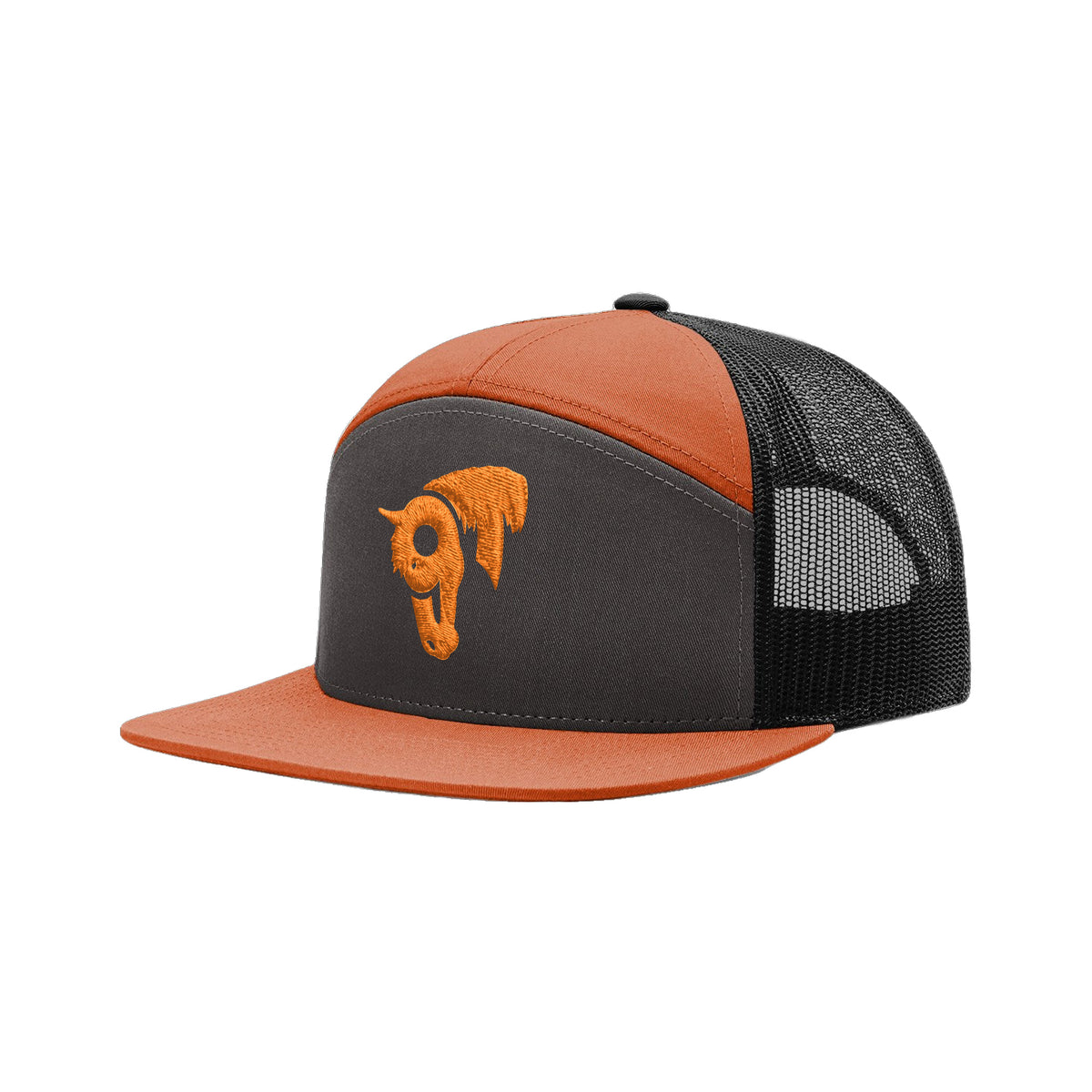 9T Horse Richardson 168 Hat / Charcoal/Burnt Orange/Black / Orange / angle on white