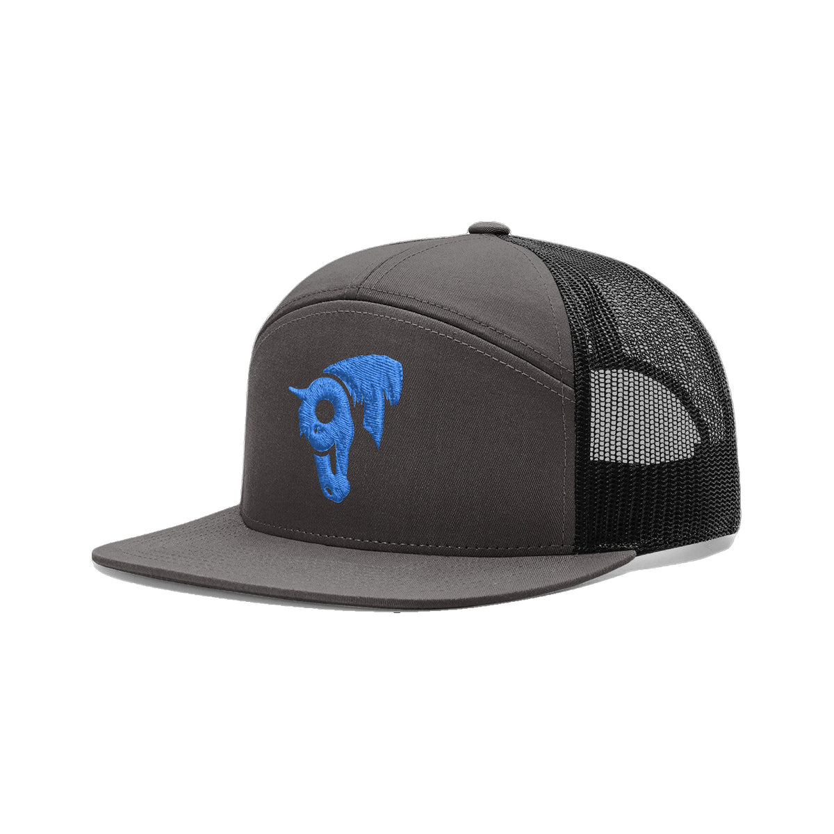 9T Horse Richardson 168 Hat / Charcoal/Black / Blue / angle on white