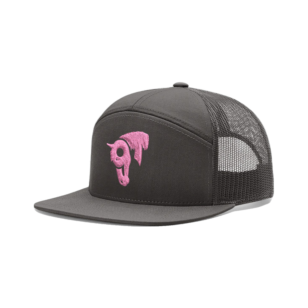9T Horse Richardson 168 Hat / Charcoal / Pink / angle on white