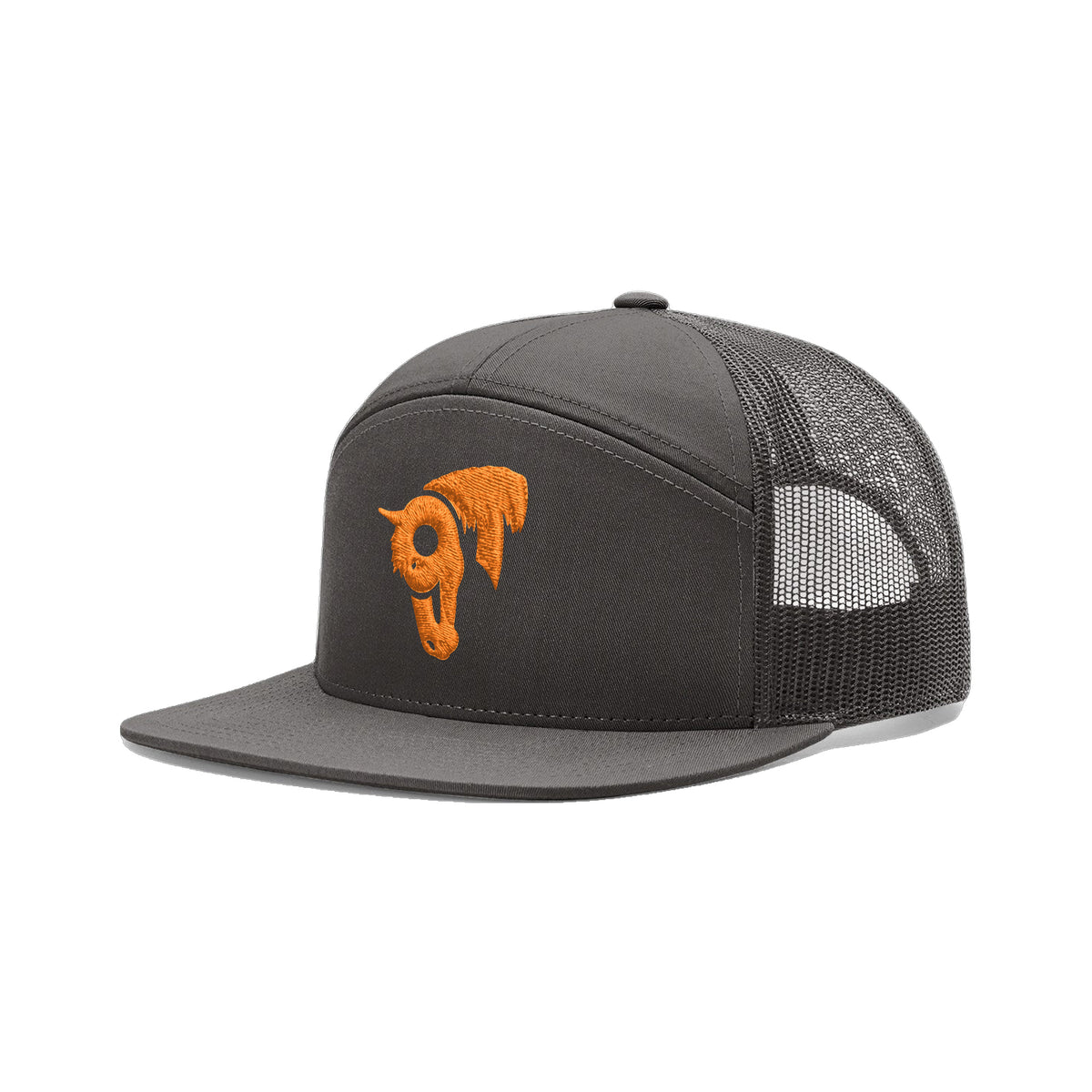 9T Horse Richardson 168 Hat / Charcoal / Orange / angle on white
