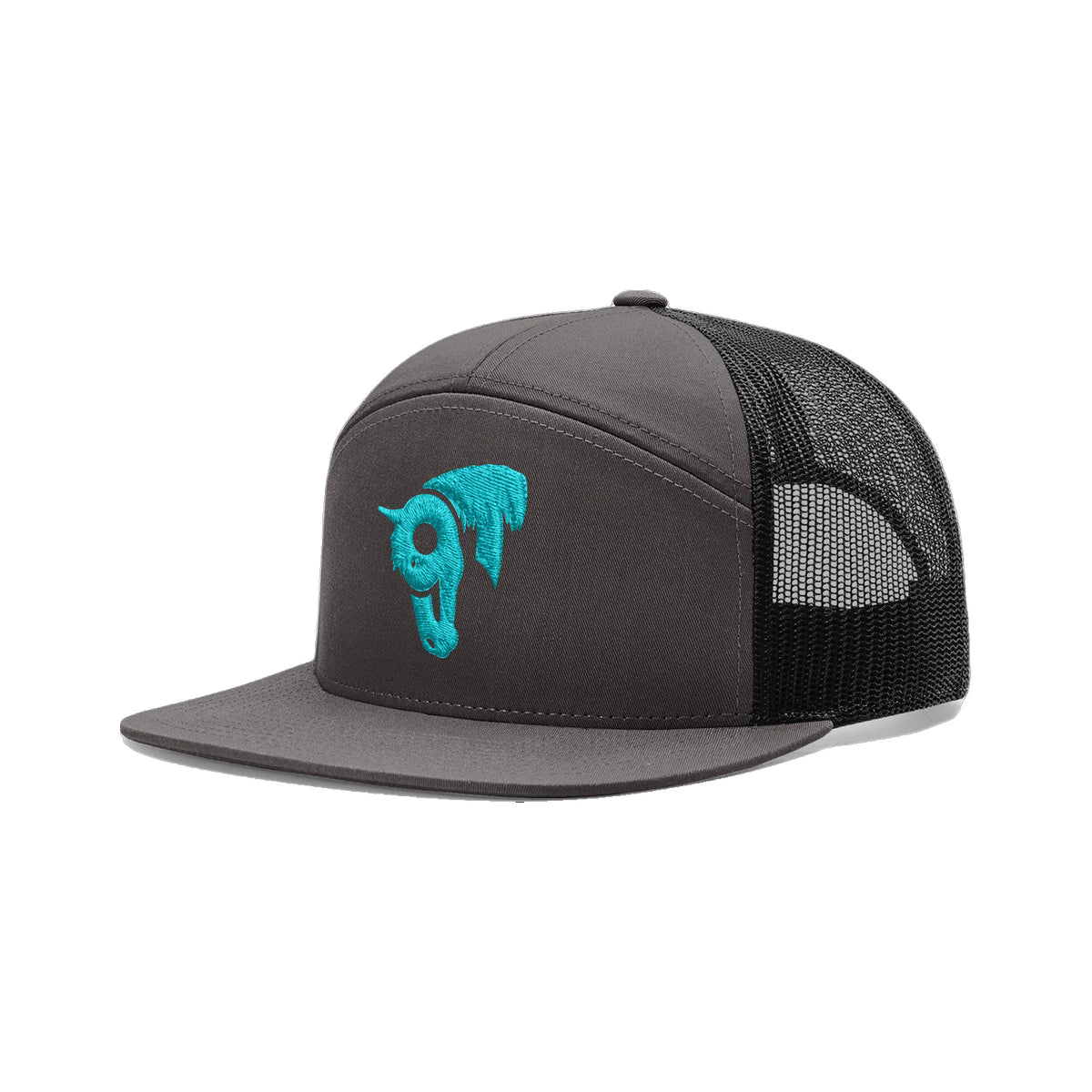 9T Horse Richardson 168 Hat / Charcoal/Black / Teal / angle on white