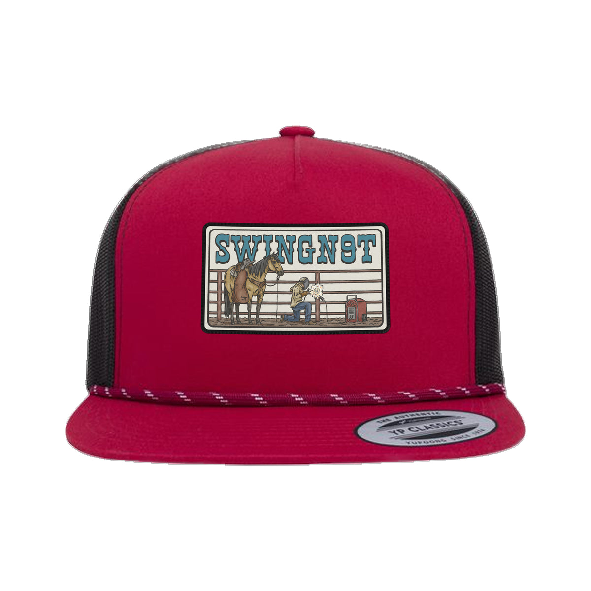 Welder Patch Yupoong 6006BD Rope Hat / Red/Black / angle on white