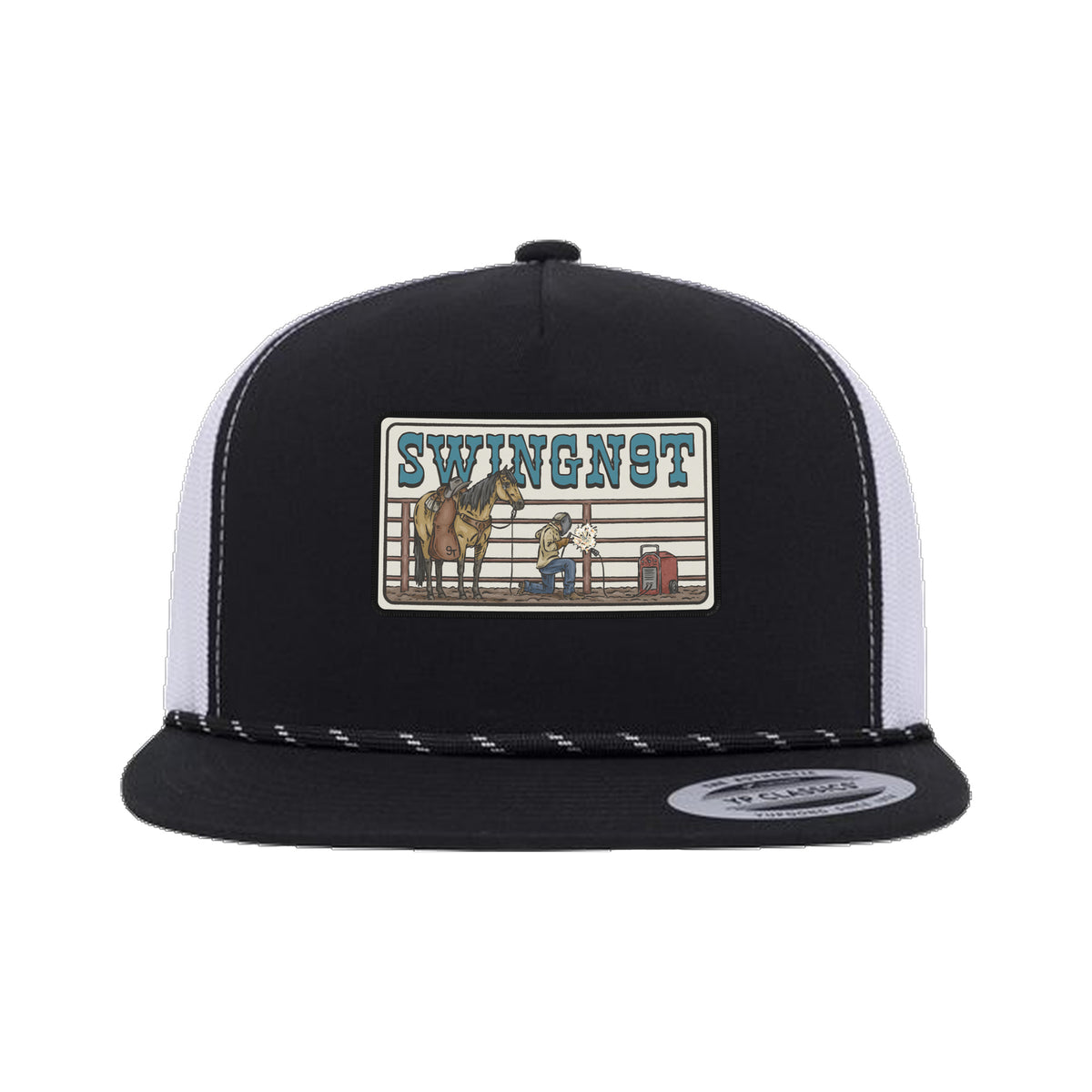 Welder Patch Yupoong 6006BD Rope Hat / Black/White / angle on white