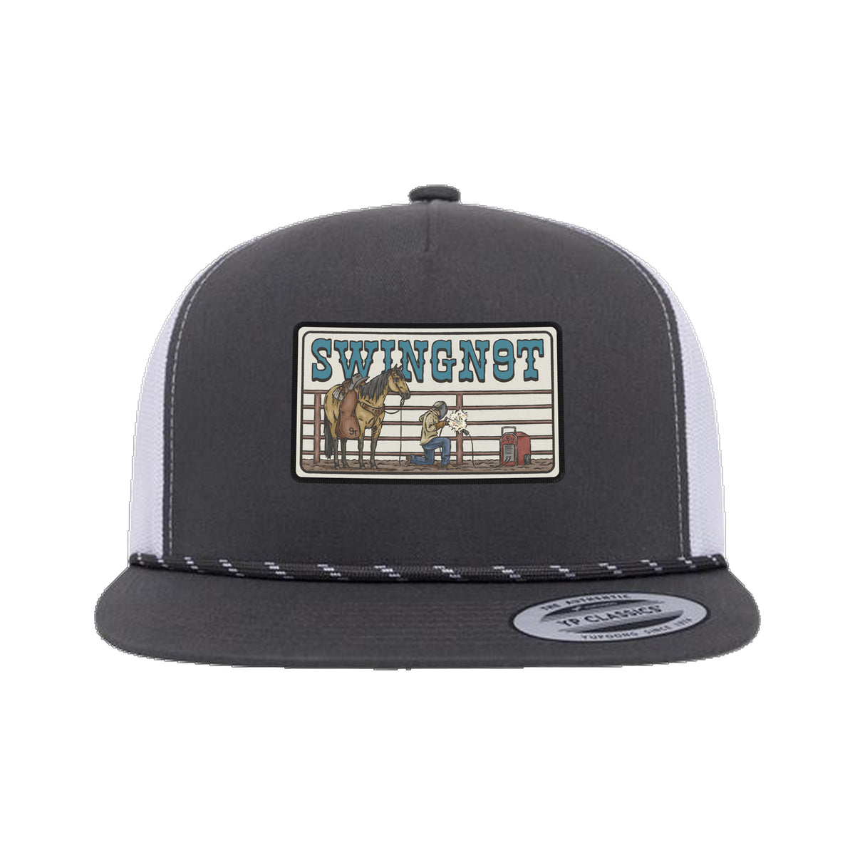 Welder Patch Yupoong 6006BD Rope Hat / Charcoal/White / angle on white