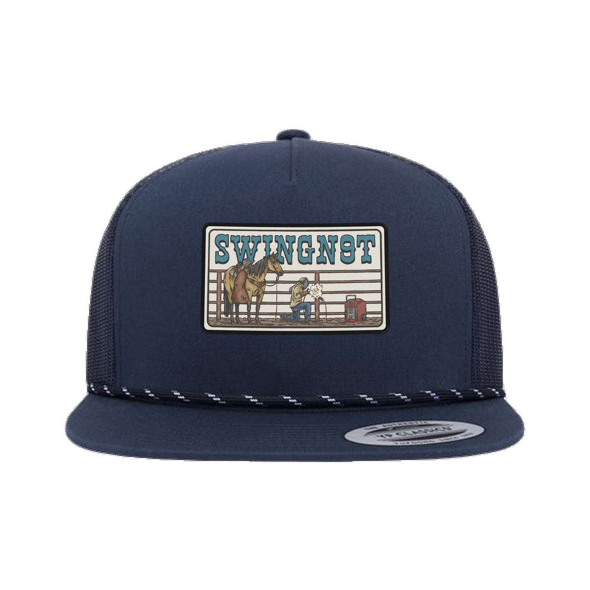 Welder Patch Yupoong 6006BD Rope Hat / Navy / angle on white