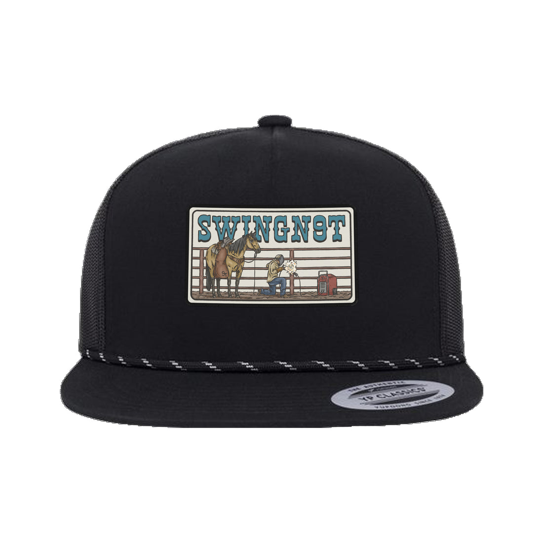 Welder Patch Yupoong 6006BD Rope Hat / Black / angle on white