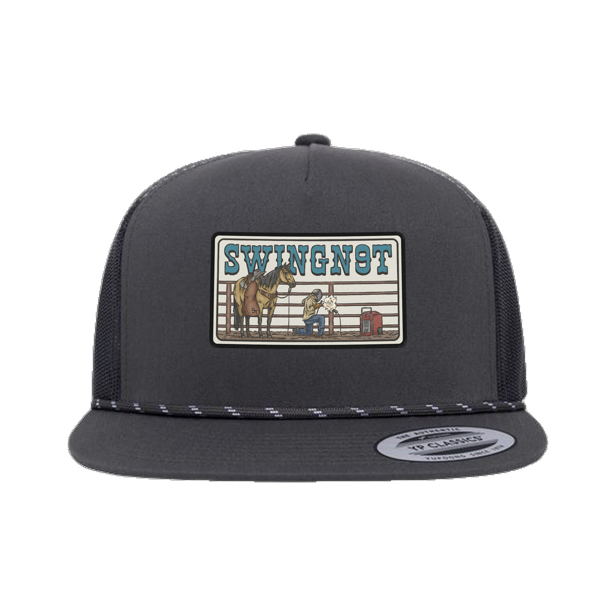 Welder Patch Yupoong 6006BD Rope Hat / Charcoal / angle on white