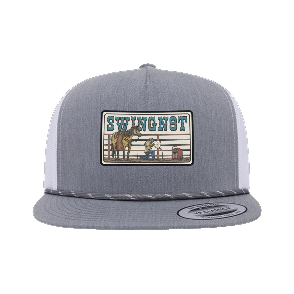 Welder Patch Yupoong 6006BD Rope Hat / Heather Grey/White / angle on white