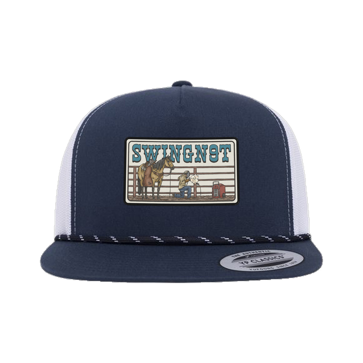 Welder Patch Yupoong 6006BD Rope Hat / Navy/White / angle on white