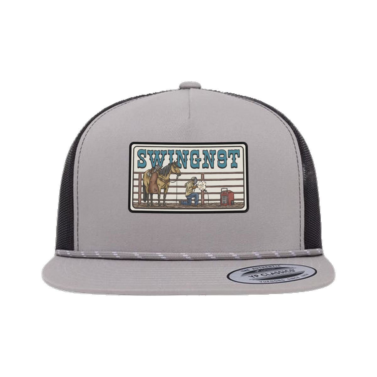 Welder Patch Yupoong 6006BD Rope Hat / Silver/Black / angle on white