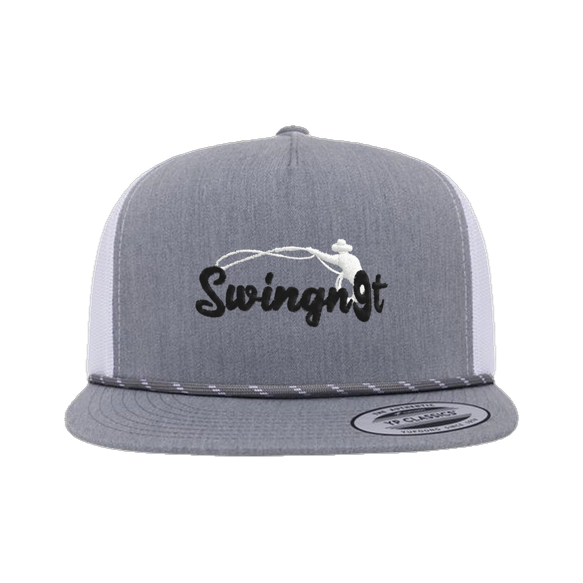SwingN9T Roping Yupoong 6006BD Rope Hat / Heather Grey/White / Black/White / angle on white
