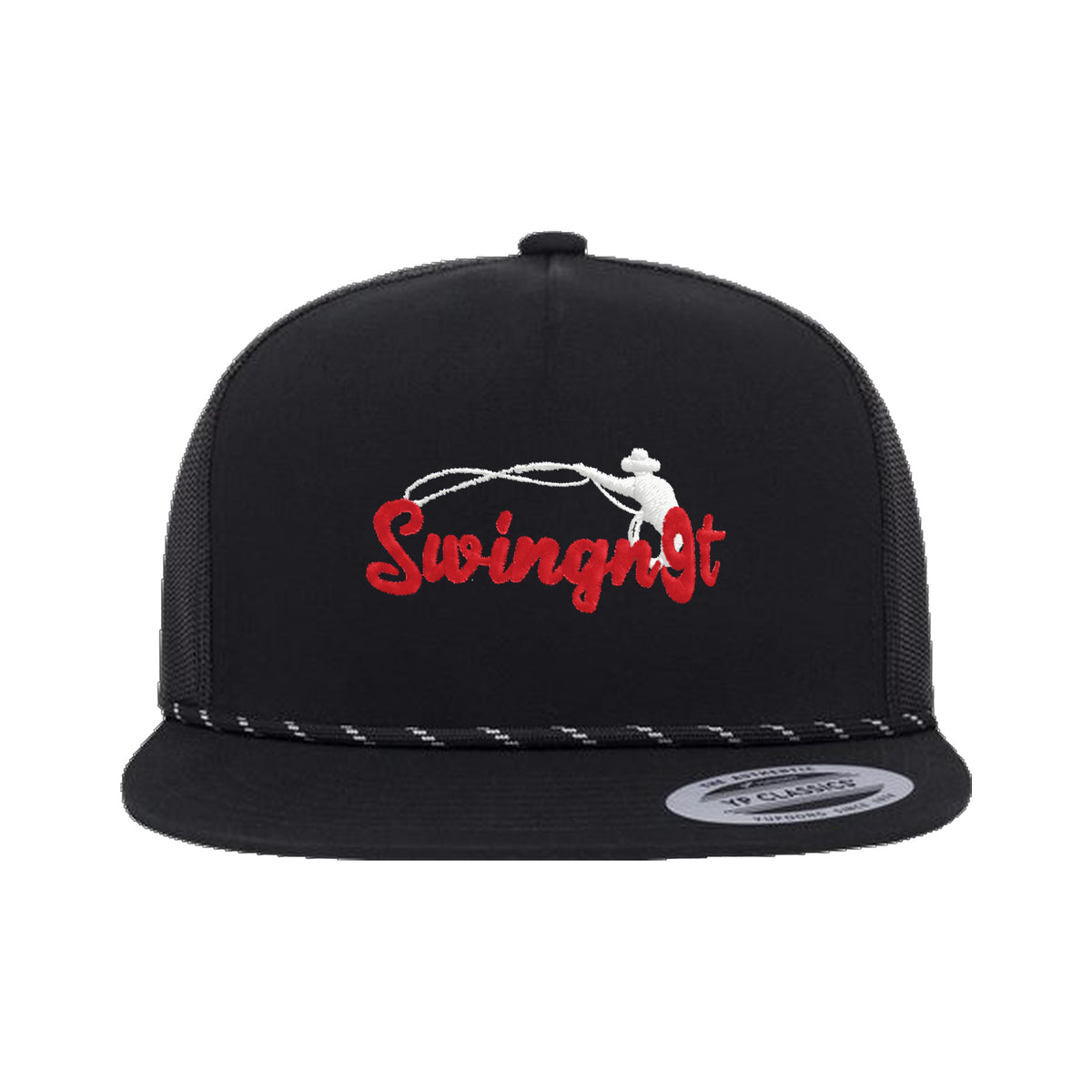 SwingN9T Roping Yupoong 6006BD Rope Hat / Black / Red/White / angle on white