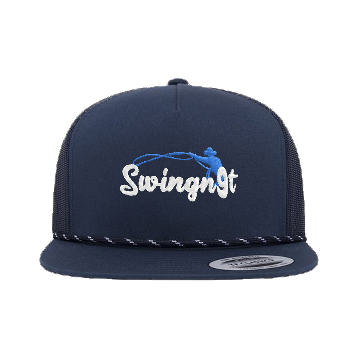 SwingN9T Roping Yupoong 6006BD Rope Hat / Navy / White/Blue / angle on white