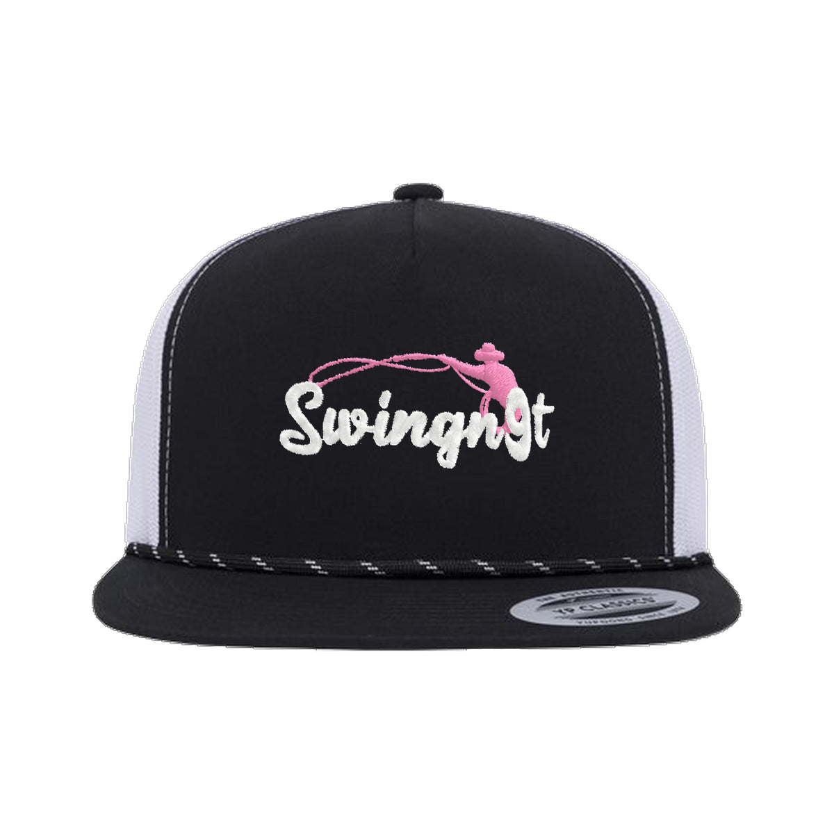 SwingN9T Roping Yupoong 6006BD Rope Hat / Black/White / White/Pink / angle on white