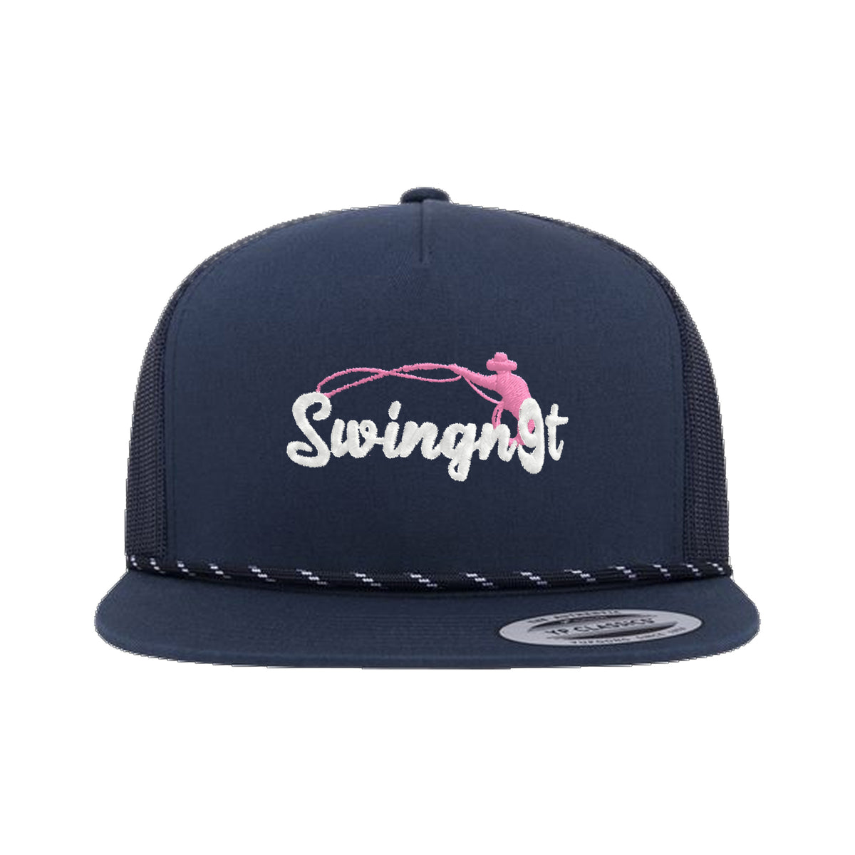 SwingN9T Roping Yupoong 6006BD Rope Hat / Navy / White/Pink / angle on white