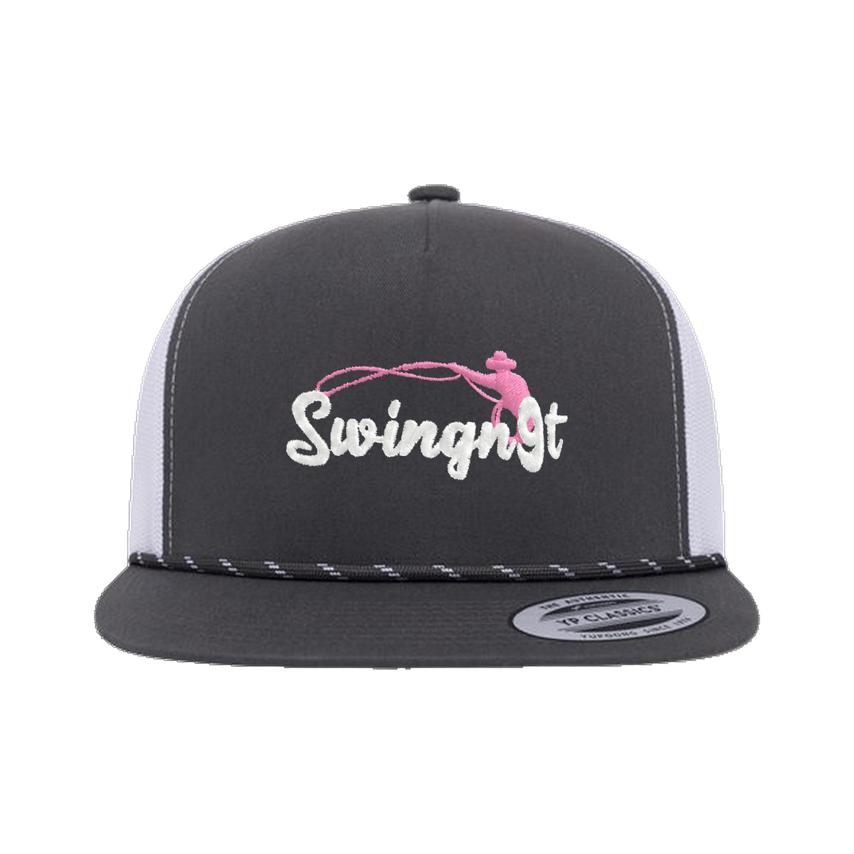 SwingN9T Roping Yupoong 6006BD Rope Hat / Charcoal/White / White/Pink / angle on white