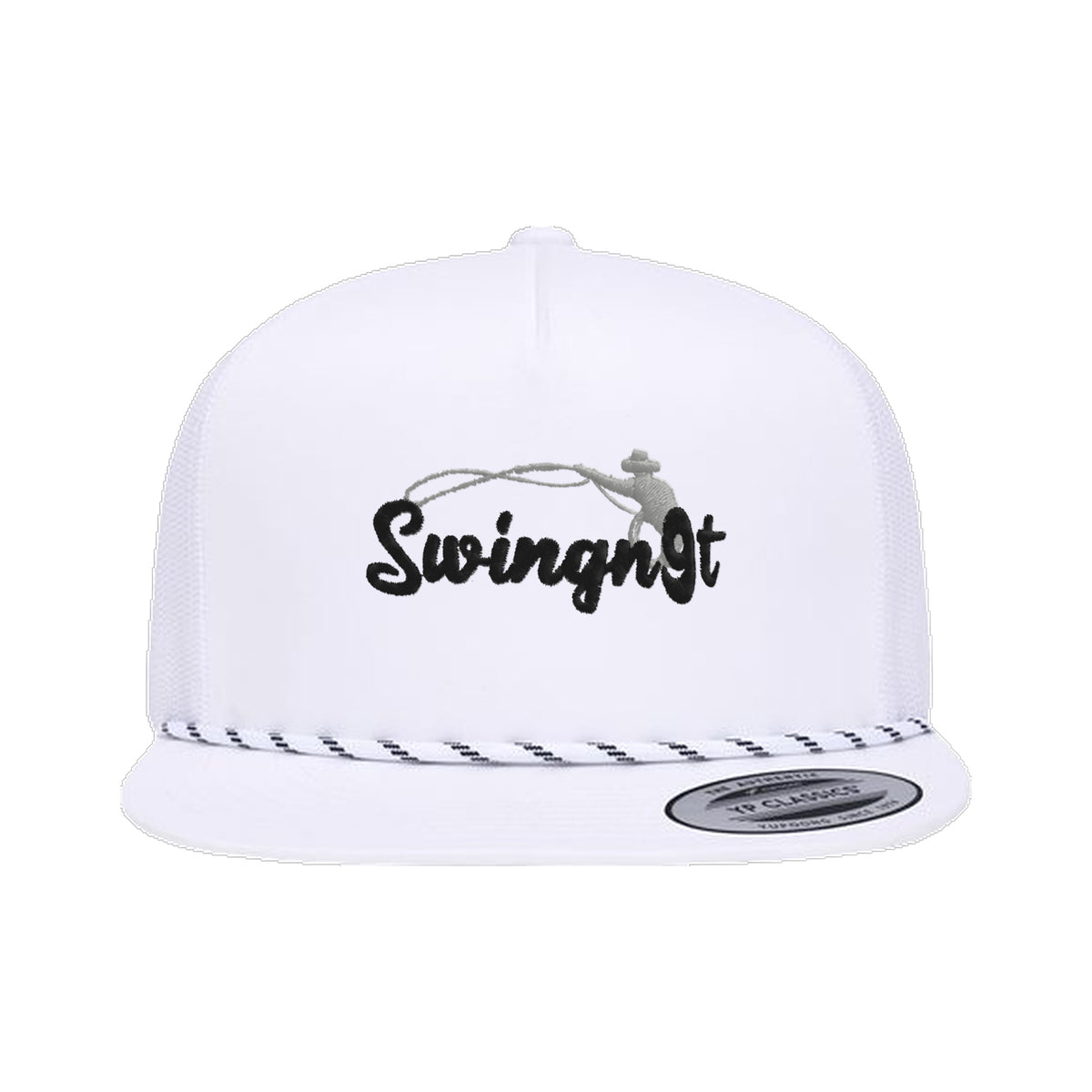 SwingN9T Roping Yupoong 6006BD Rope Hat / White / Black/Grey / angle on white