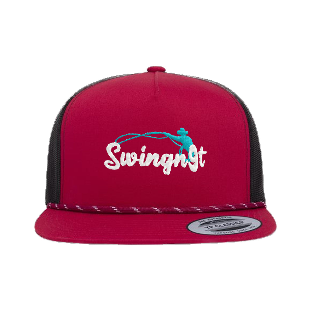 SwingN9T Roping Yupoong 6006BD Rope Hat / Red/Black / White/Teal / angle on white